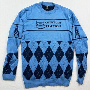 HOUSTON OILERS Knit Sweater Size S Retro Argyle Blue